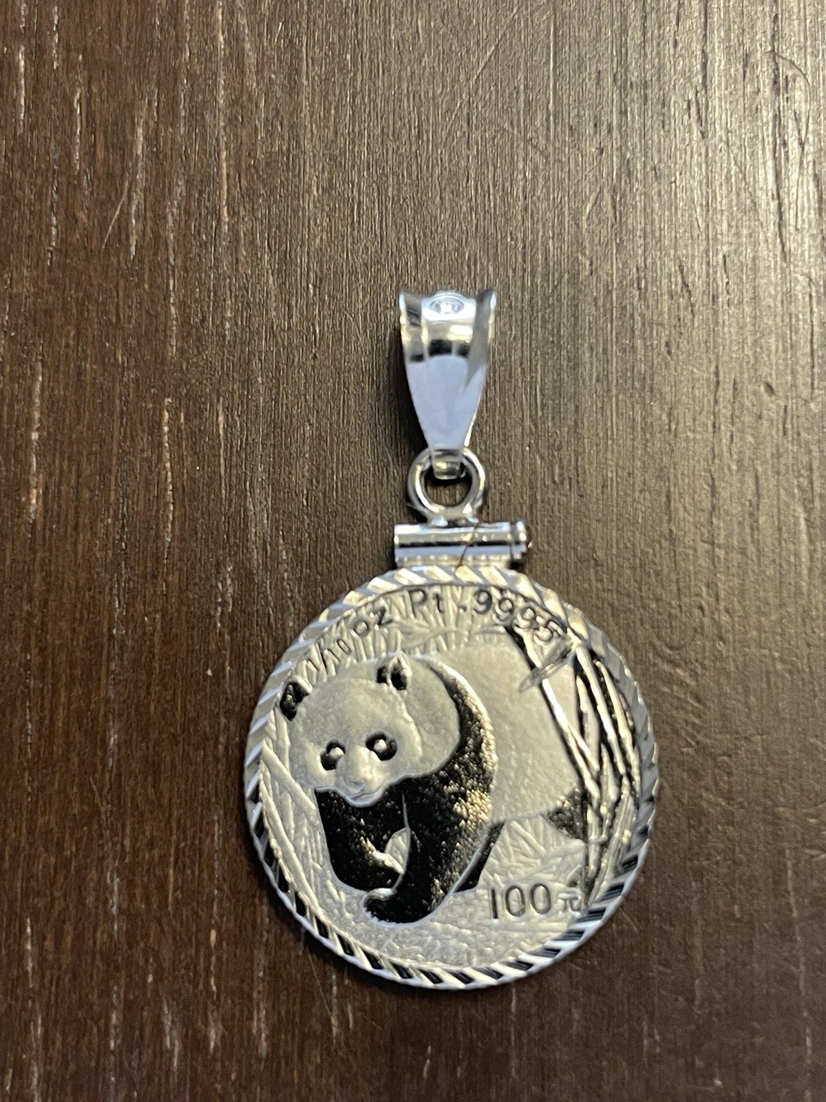 14K Solid White Gold Bezel Amulet with 1/10 Oz. Chinese Platinum Bullion Coin!