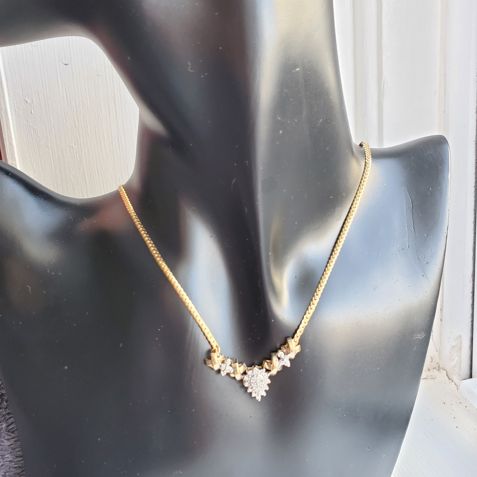 14K ITALY VINTAGE SOLID YELLOW GOLD DIAMOND X PENDANT CUBAN LINK NECKLACE- 17″IN