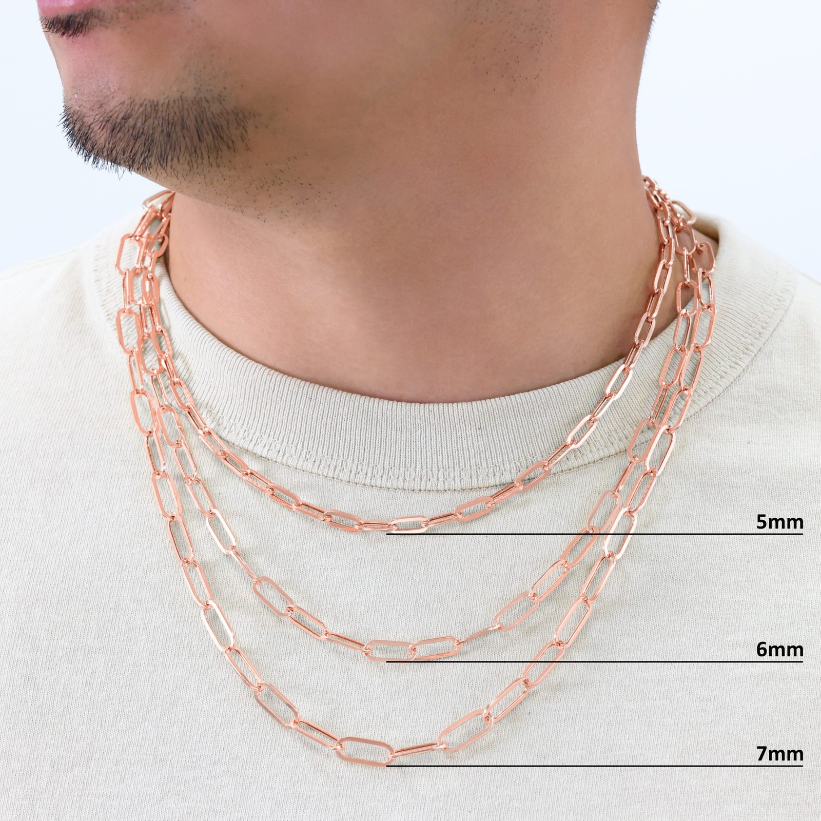 14k Rose Gold Paperclip 2mm-7mm Chain Oval Cable Necklace Mens Womens 16″-24″