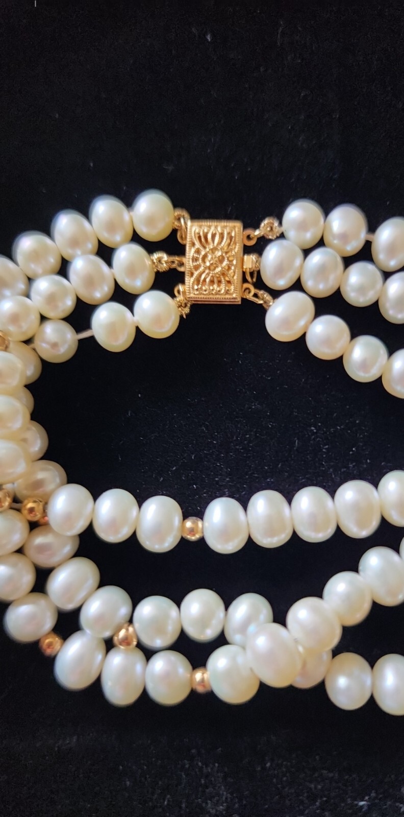 R.H. MACY CO FINE JEWELRY TRIPLE STRAND CULTURED/OPAQUE PEARL BRACELET 14k