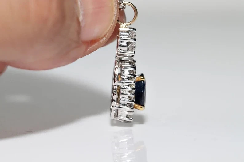 Vintage 2.10Ct Lab-Created 0val Sapphire &Diamond Pendant 14k White Gold Plated