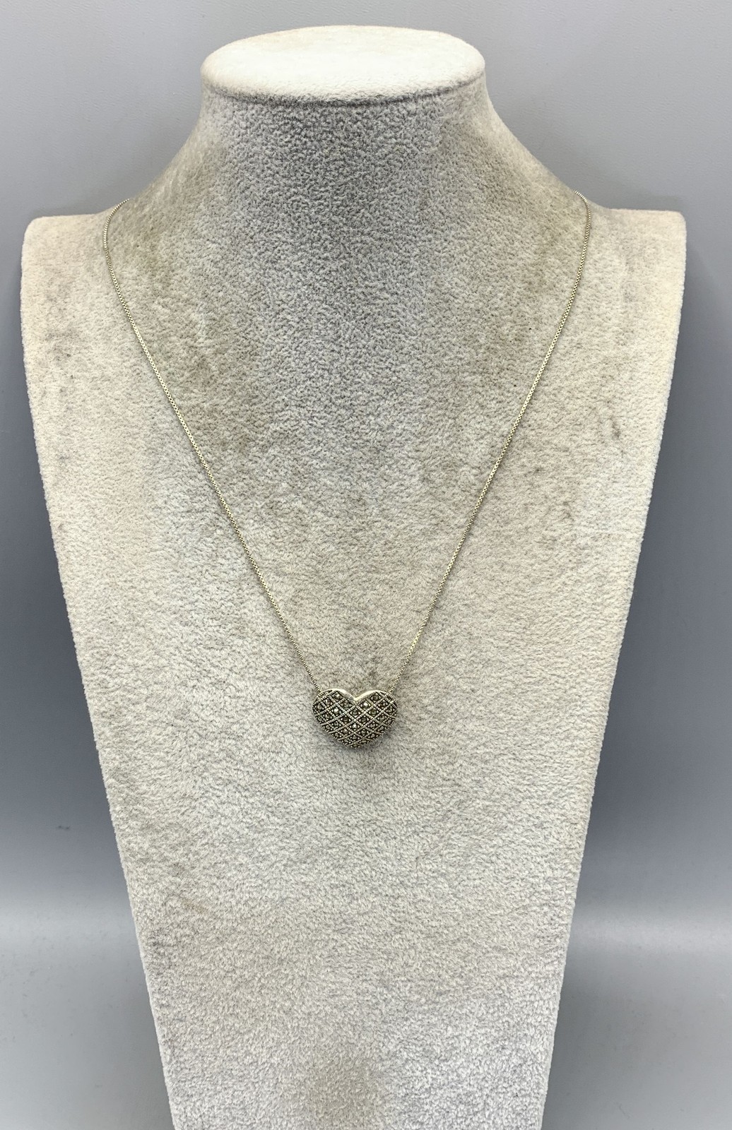 Sterling Silver, Marcasite Stones Heart Pendant Necklace