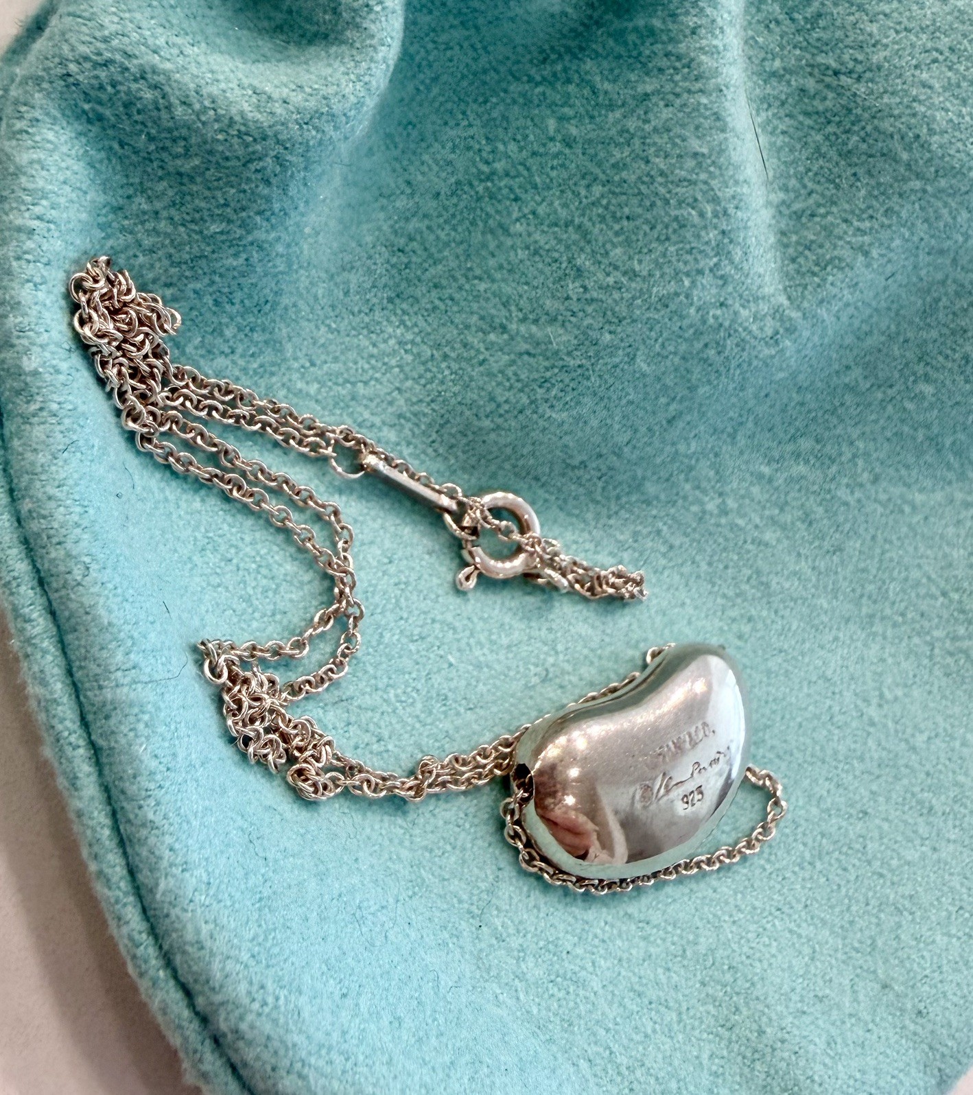 Tiffany & Co Sterling Silver Elsa Peretti Large 19mm Bean Necklace 17.25”