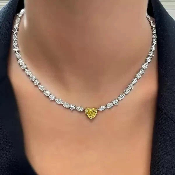 20Ct Heart Cut Lab-Created Diamond Tennis Women’s Necklace 14K White Gold Plated