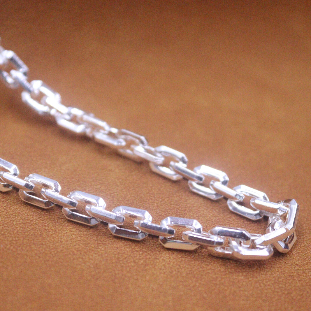 Real S925 Sterling Silver Chain Men 6mm Square Cable Link Necklace 22inch L
