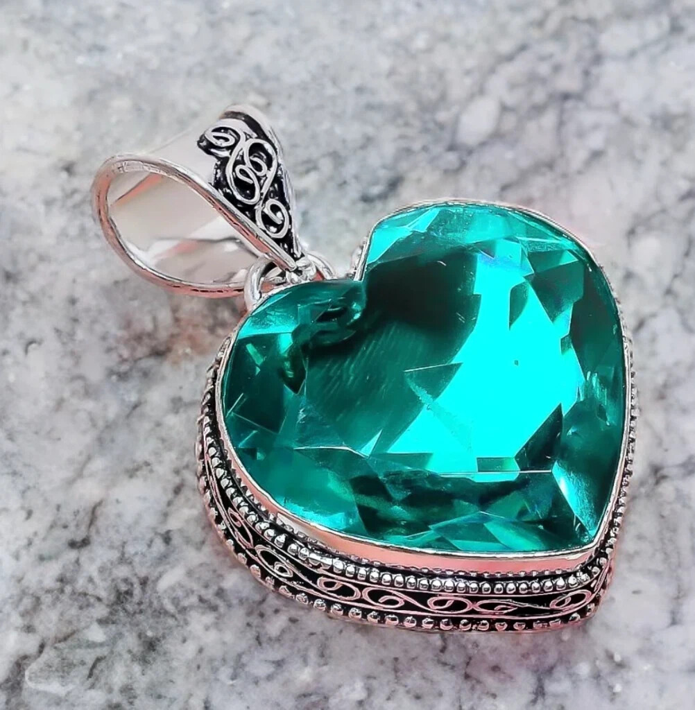 Afghani Blue Tourmaline Gemstone Handmade 925 Sterling Silver Jewelry Pendant