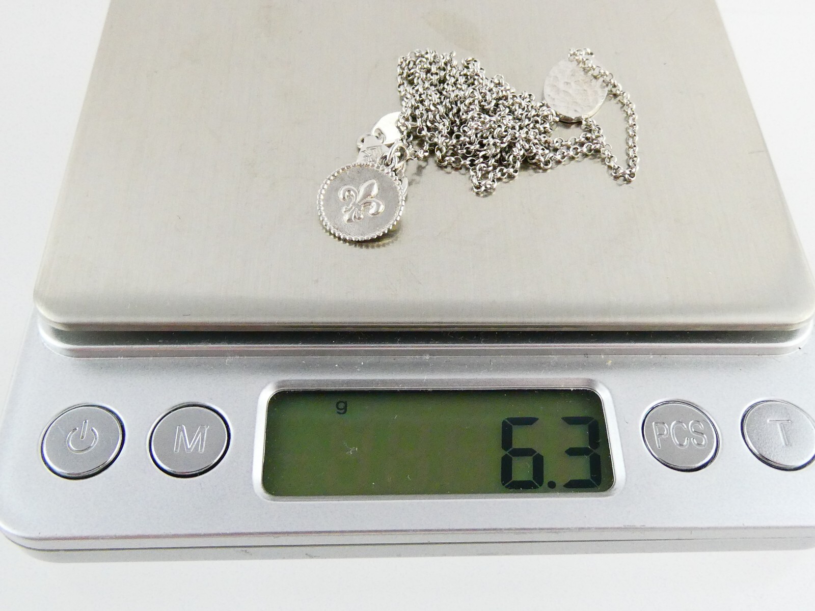LIR Religious Sterling Silver Cross and Fleur De Lis Necklace 925 6.3g 23.5 Inch
