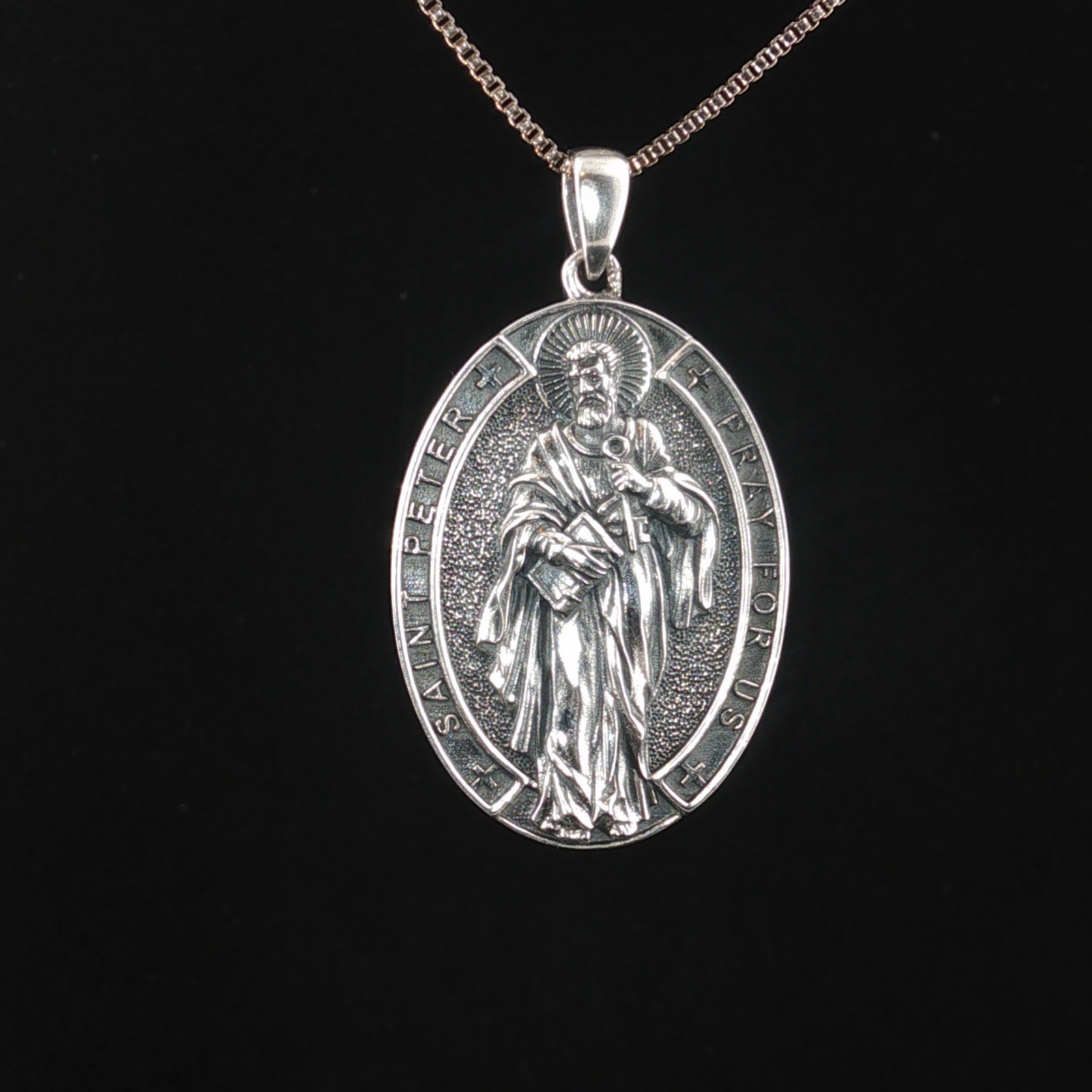 925 Sterling Silver Two-Sided Saint Peter Necklace
