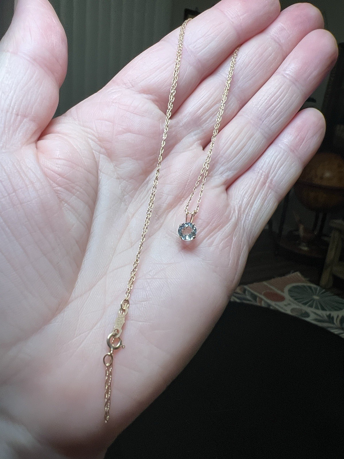 14K Yellow Gold Aquamarine Solitaire March Birthday Anniversary Pendant Necklace