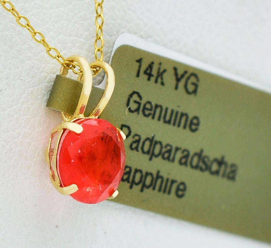 GENUINE 1.26 Cts PADPARADSCHA SAPPHIRE PENDANT 14K GOLD – Free Appraisal – NWT