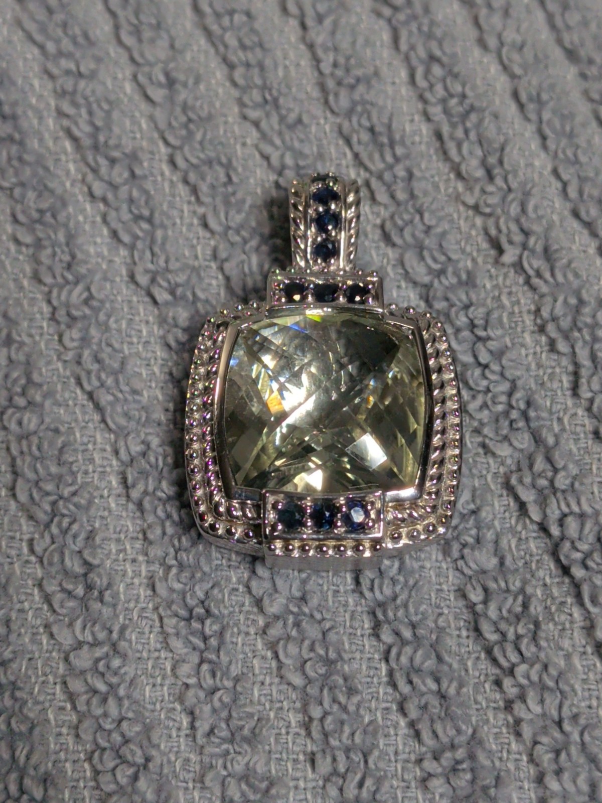 Judith Ripka Sterling Silver Green Quartz and Sapphire Enhancer Pendant