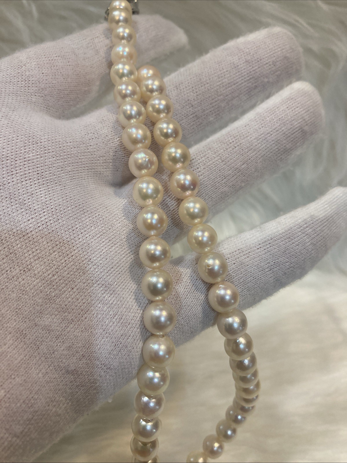 A01 Japanese Akoya Pearl Necklace 7.5-8mm 43cm Silver Clasp White Pearl