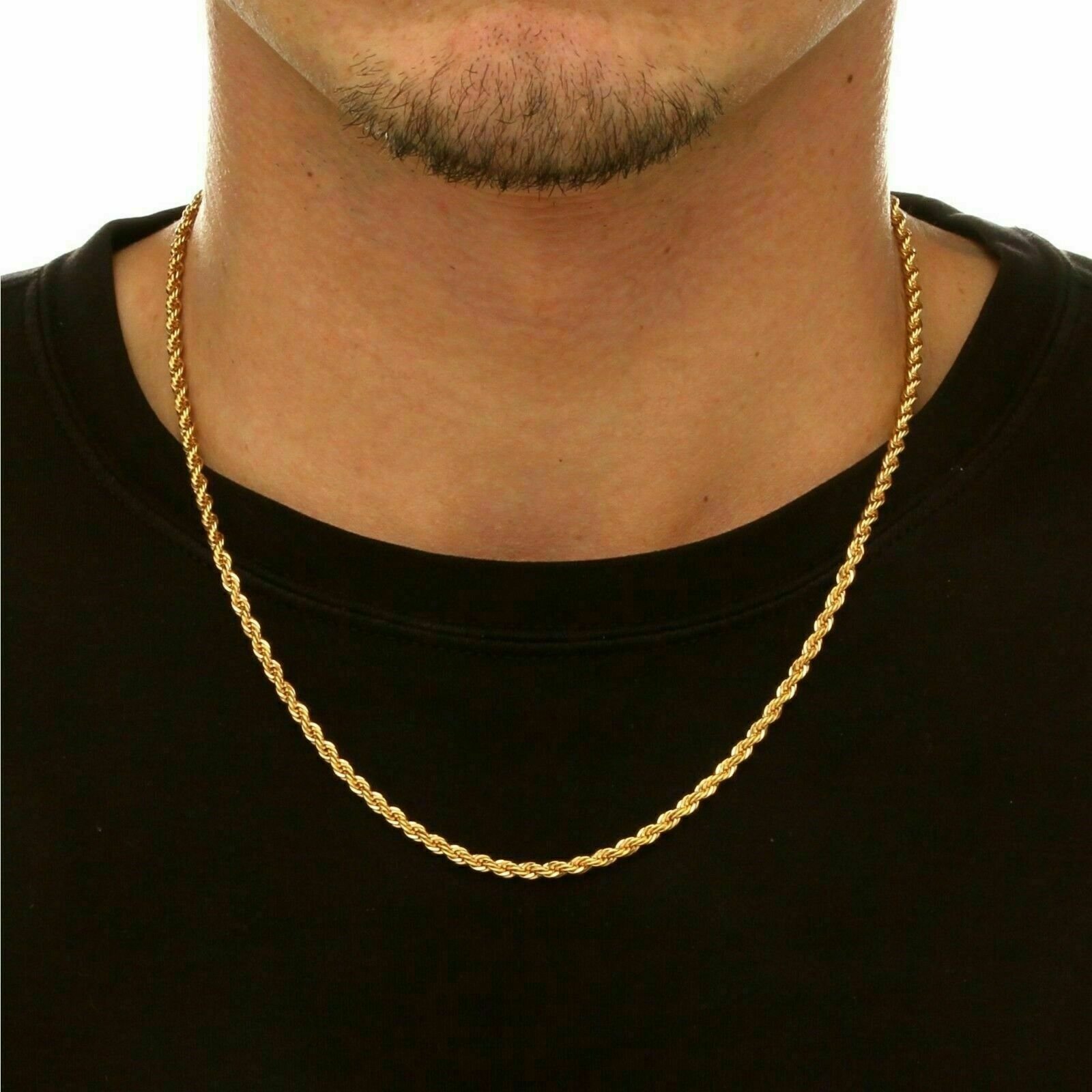 14k Gold Plated Over 925 Sterling Silver Italian Rope Chain Diamond-Cut 2.0mm