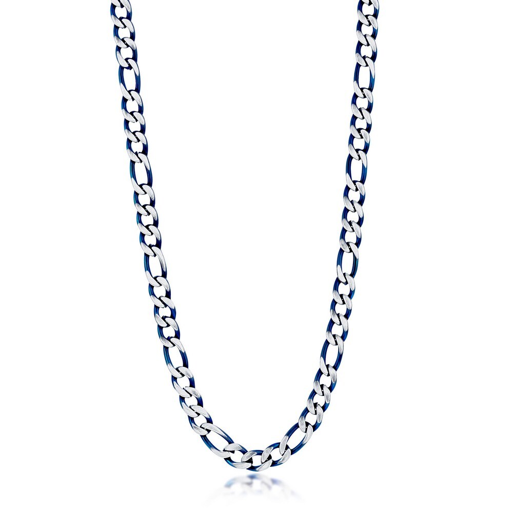 Steel 7mm Figaro Chain Necklace – Brushed & Blue IP Plated