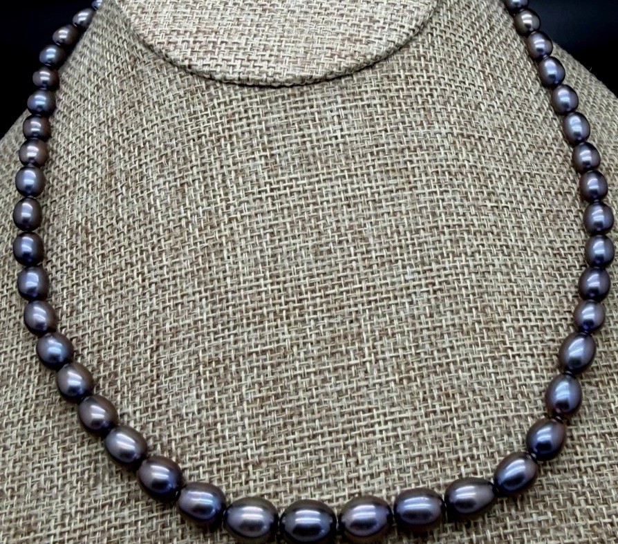 HONORA STERLING SILVER DARK PEACOCK 6-9MM PEARL 18″ NECKLACE NIB