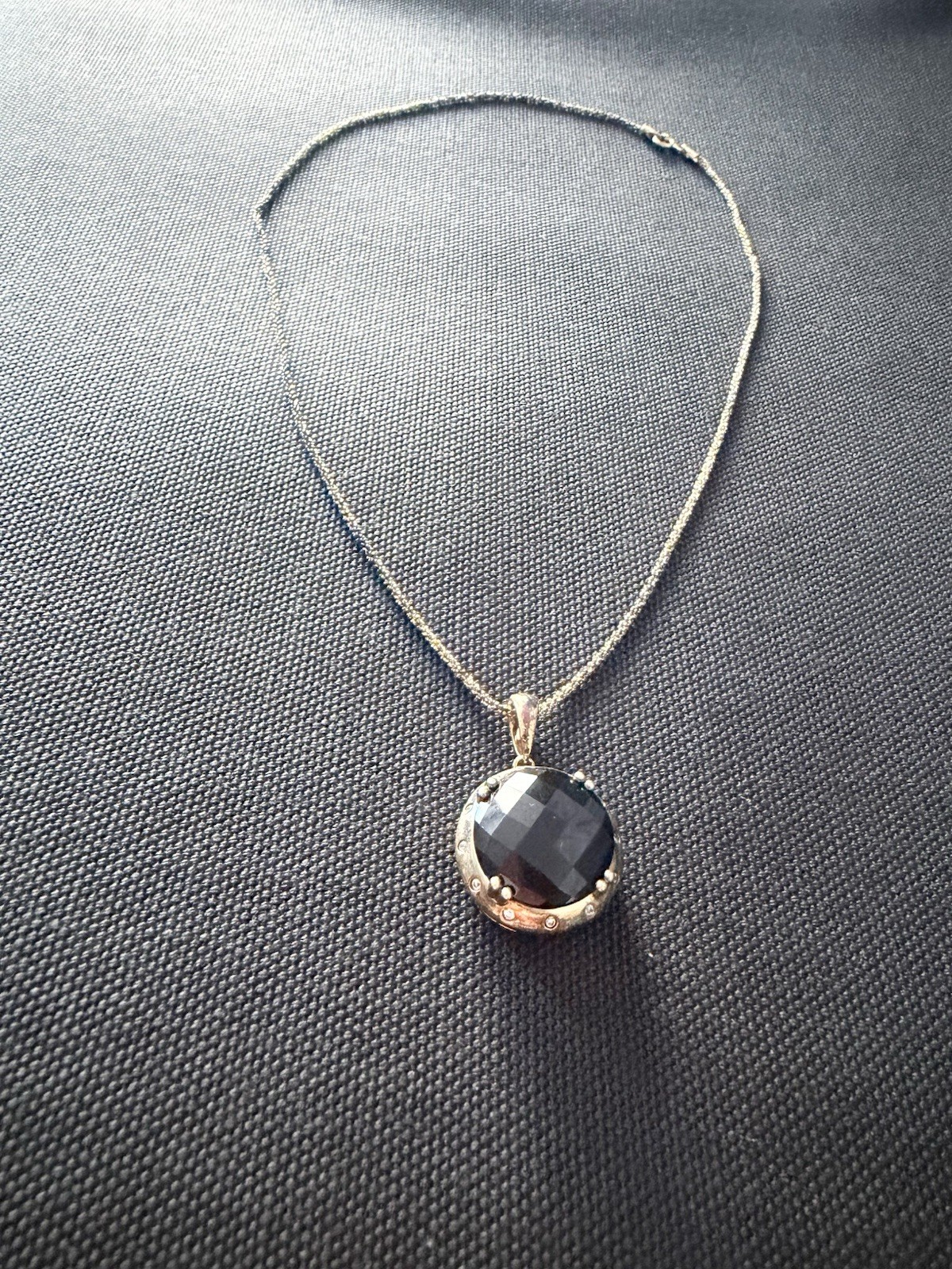 925 Sterling Silver necklace with black stone pendant pre owned