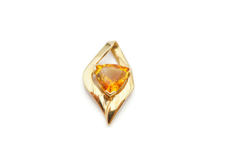 14k Yellow Gold 3 Carat Trillion Cut Citrine Omega Enhancer Pendant
