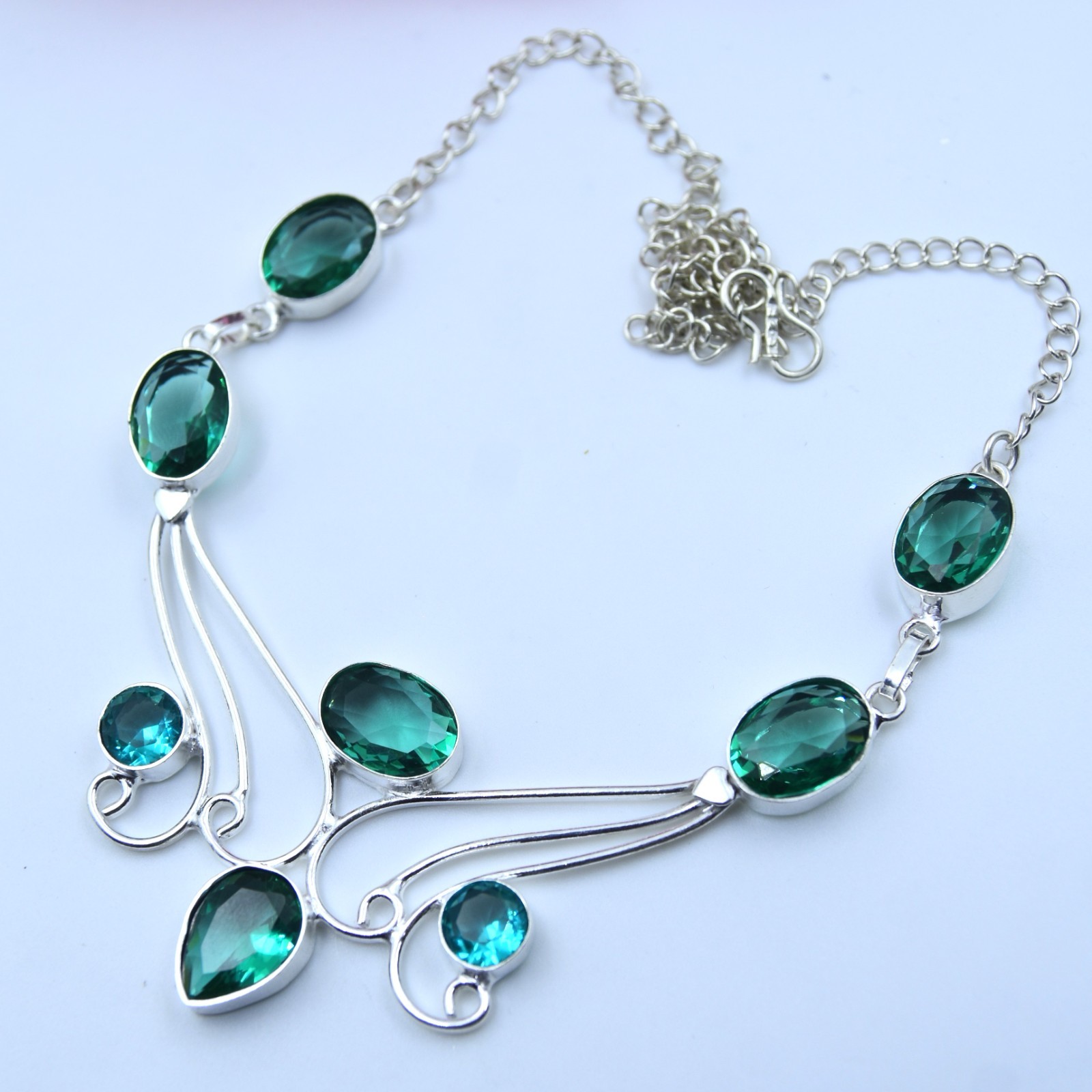 Paraiba Tourmaline Gemstone 925 Sterling Silver Jewelry Necklace Size-17-18″