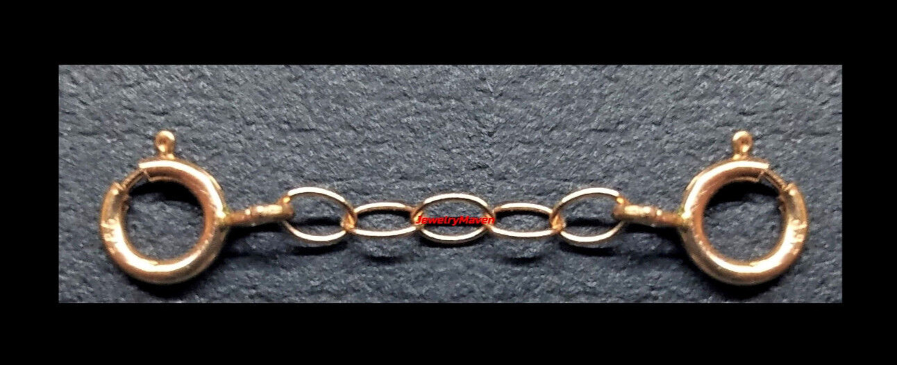 14k 2mm Cable Rose Solid Gold 5mm DOUBLE Spring Ring 1″ Chain Extender Safety US