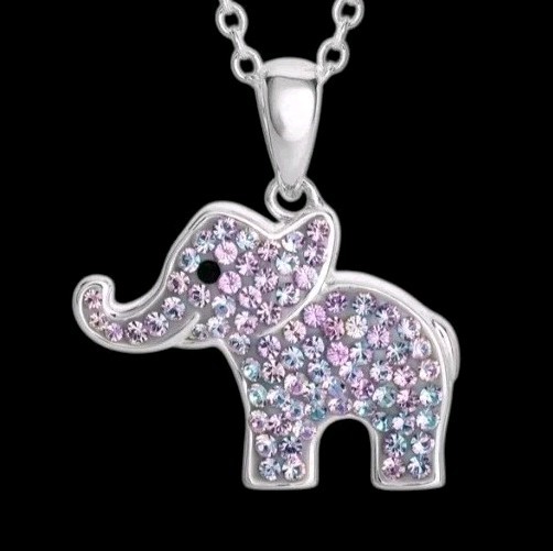 Elephant Genuine Crystal Pendent 925 Sterling Silver 18″ Necklace
