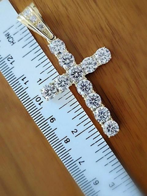 1.50Ct Round Lab Created Diamond Cross Pendant 14K Yellow Gold Plated free chain