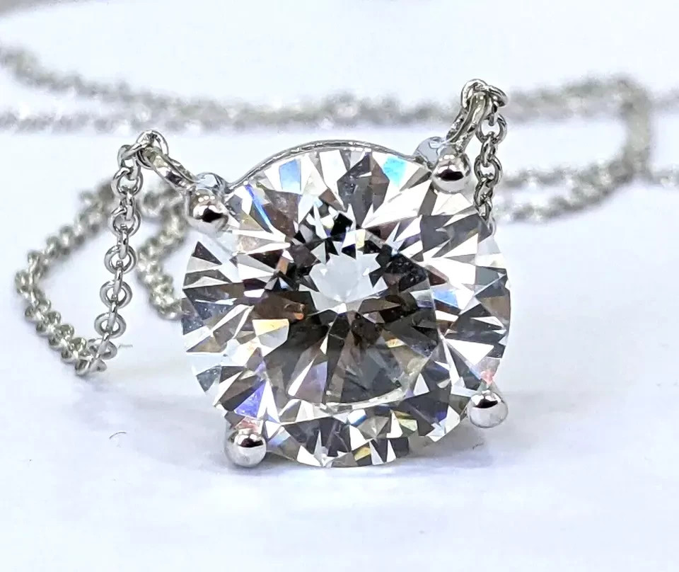 RARE 10 Ct White Diamond Solitaire Pendant Necklace-Tariff Free USA