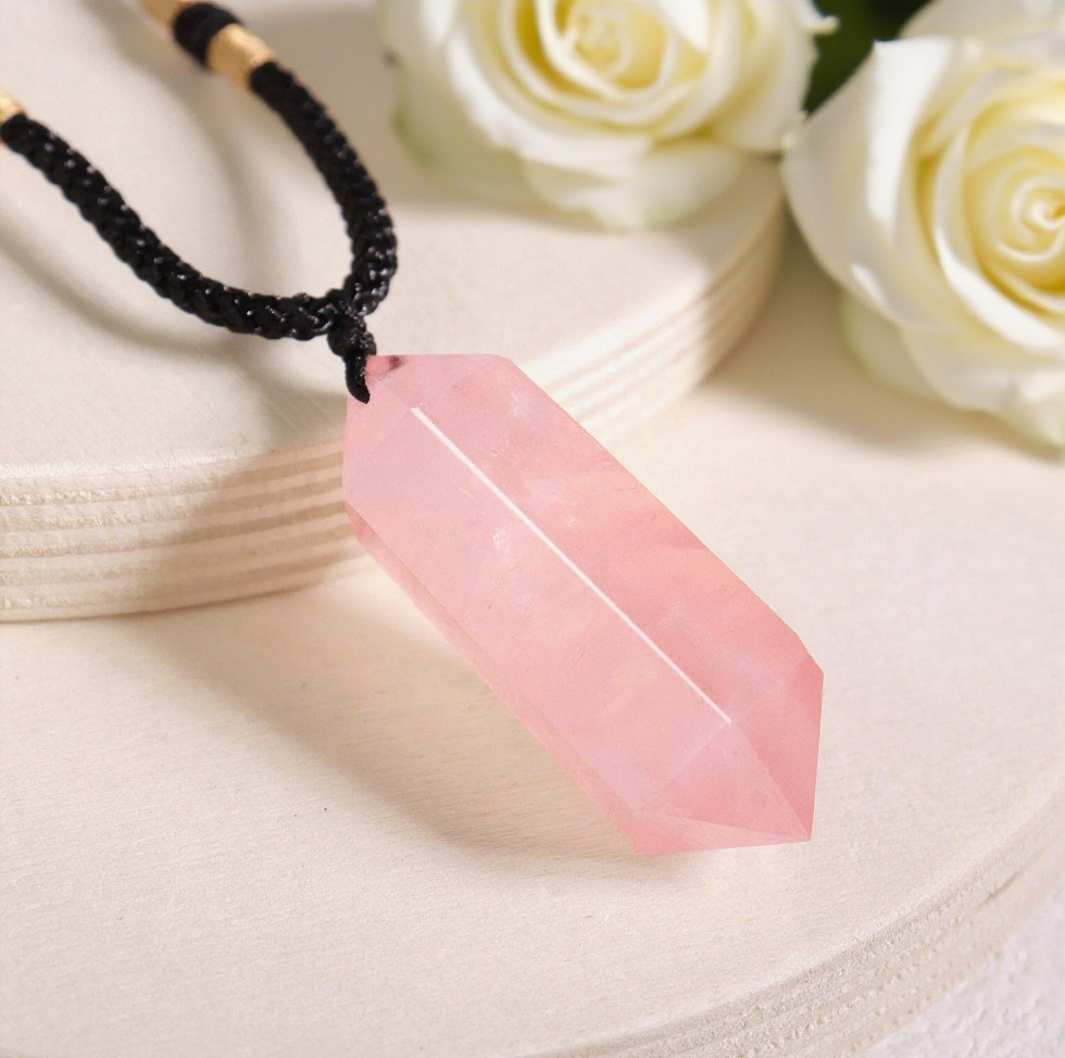 Rose Quartz Pendant Necklace | Shield Energy Healing Crystal Gemstone Gift Her