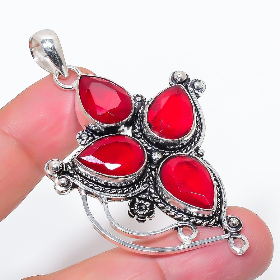 Red Garnet Gemstone Handmade 925 Sterling Silver Jewelry Pendant Size 2.6″