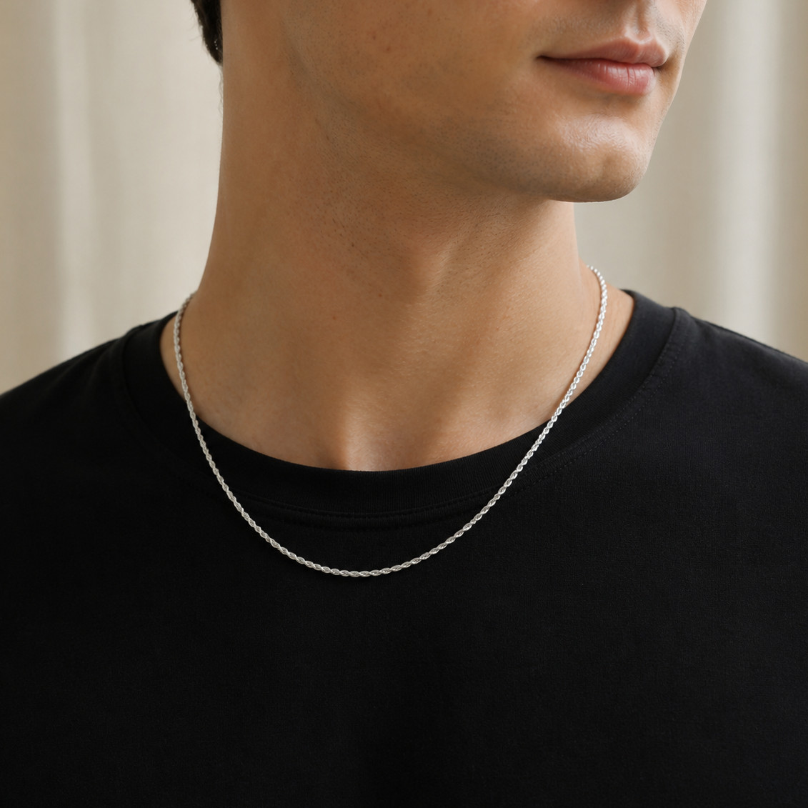 925 Sterling Silver Rhodium Plated Rope Chain Necklace – 1.8mm