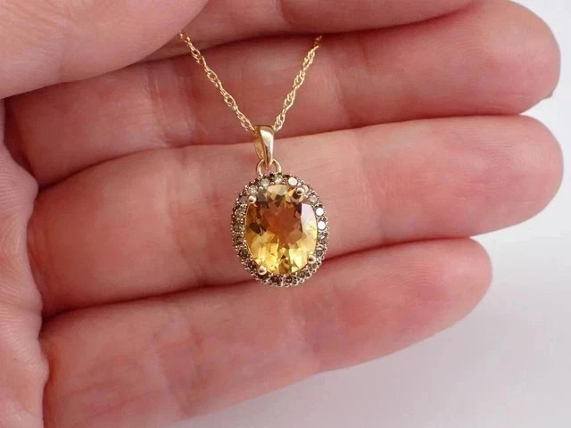 2Ct Oval Cut Lab Created Citrine Women’s Halo Pendant 14k Yellow Gold Plated