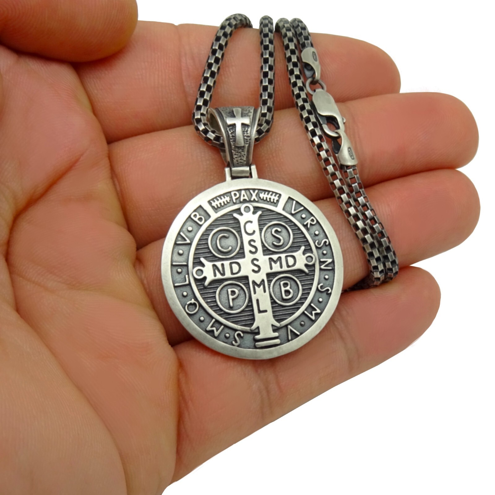 Saint Benedict Men’s Woman’s Silver 925 Pendant Medal Cross Exorcism with Chain