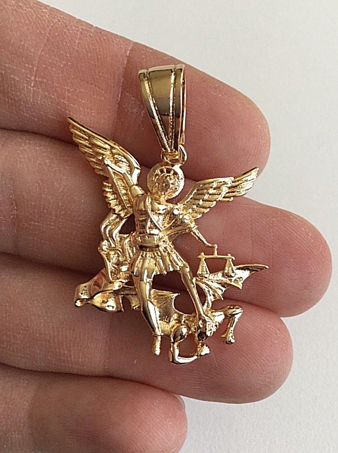 18K GOLD FILLED SAINT MICHAEL PENDANT/MEDALLA SAN MIGUEL PROTECCION-38mm-P74