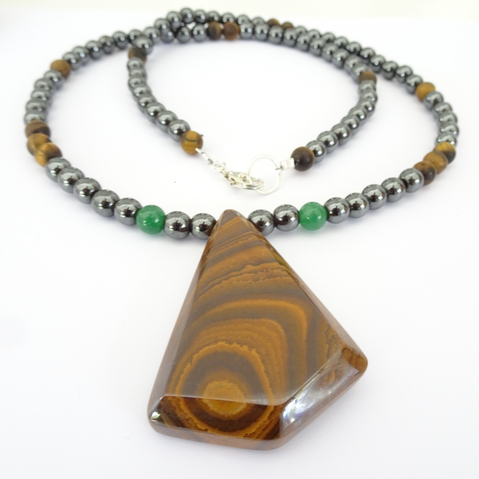 AUSTRALIAN BOULDER OPAL Beded Gemstone Necklace Hematite, Tiger Eye Unisex