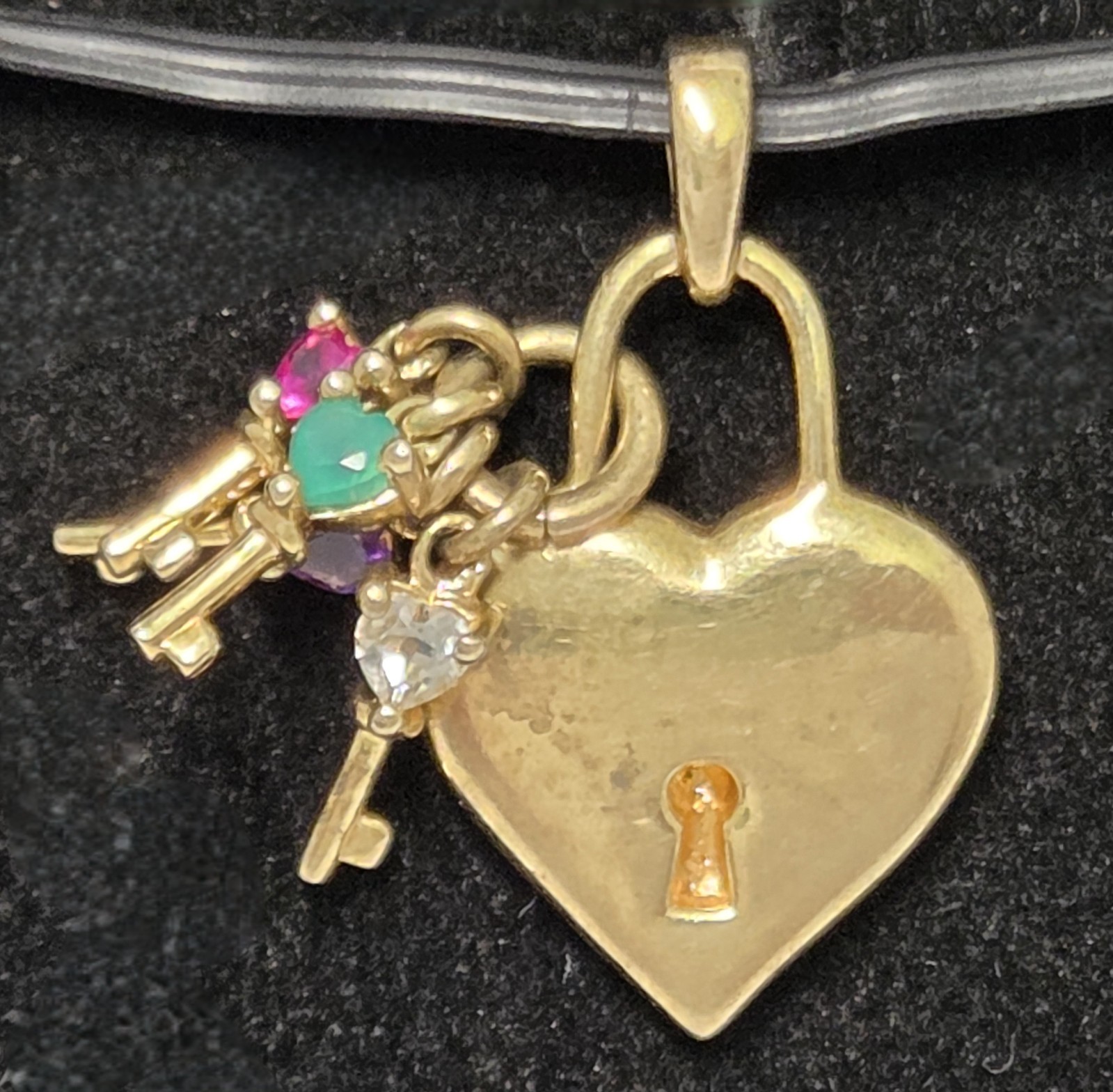 Keys To Her Heart Lock Pendant MOM Mother 10K GP over 925 Birthstones Vtg ACTM
