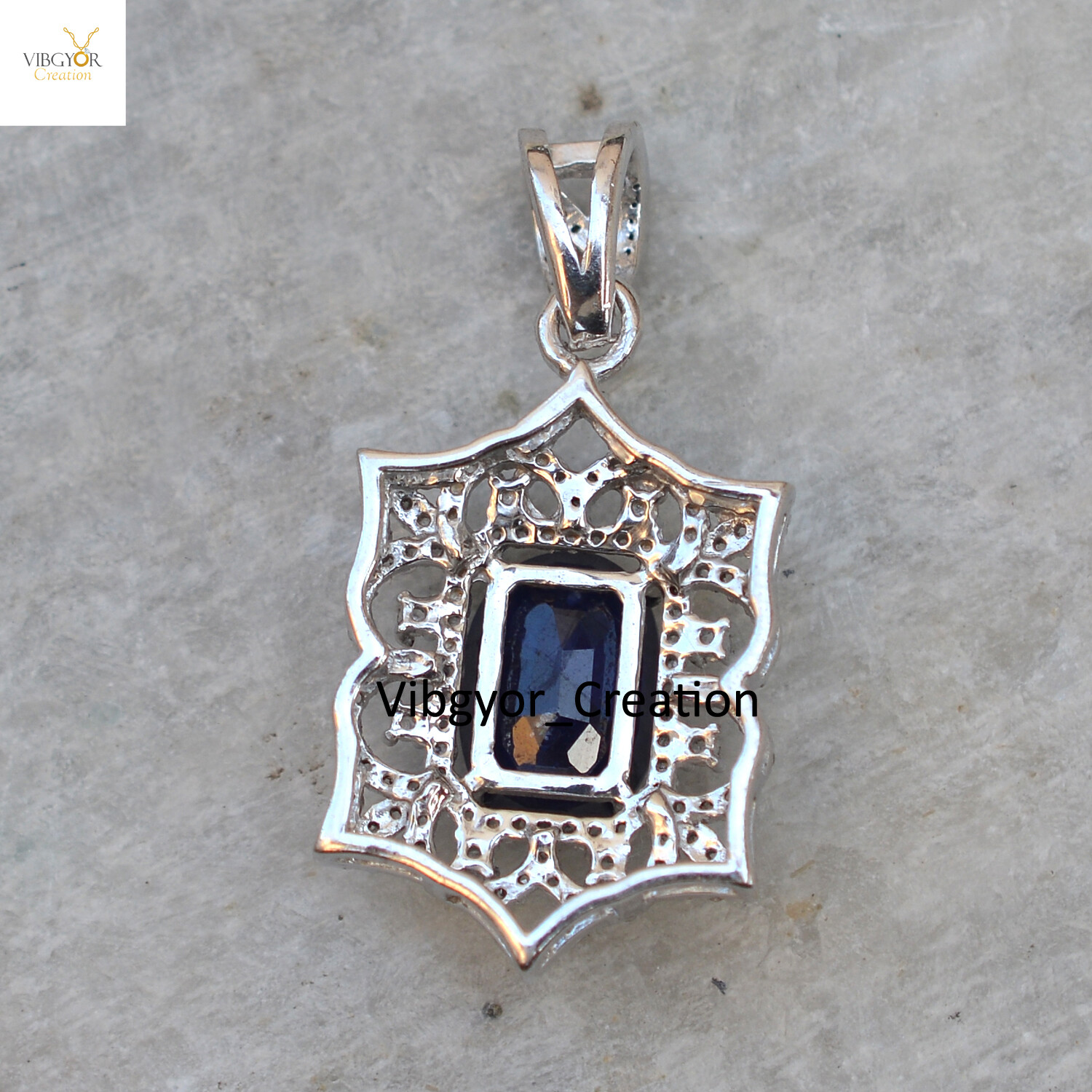 Pave Diamond Pendant Sapphire Gemstone 925 Sterling Silver Birthday Jewelry
