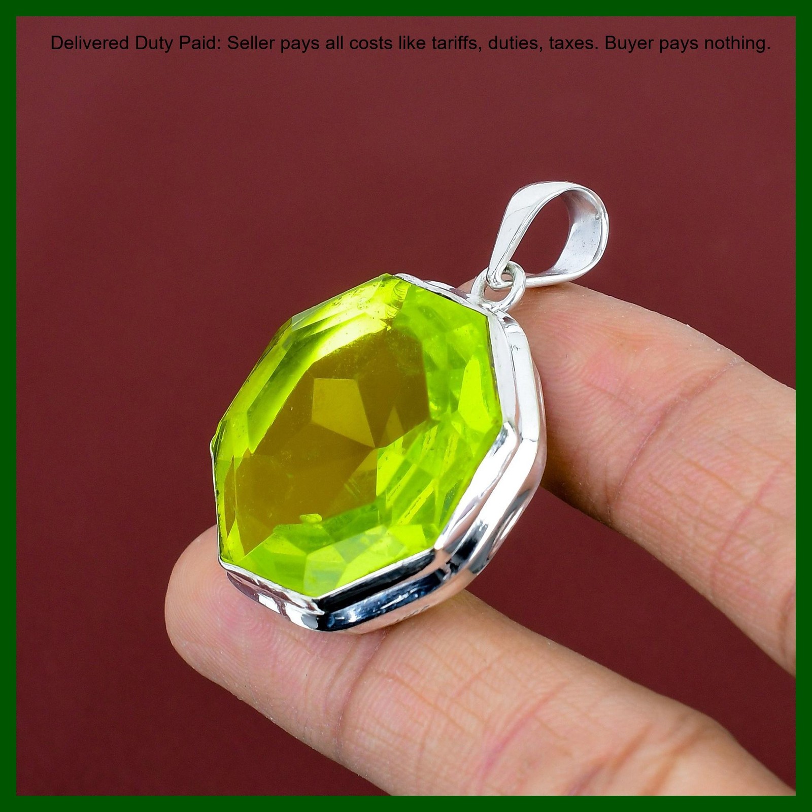 925 Silver Natural Lemon Topaz Bezel Art Deco Unique Engagement Birthday Pendant