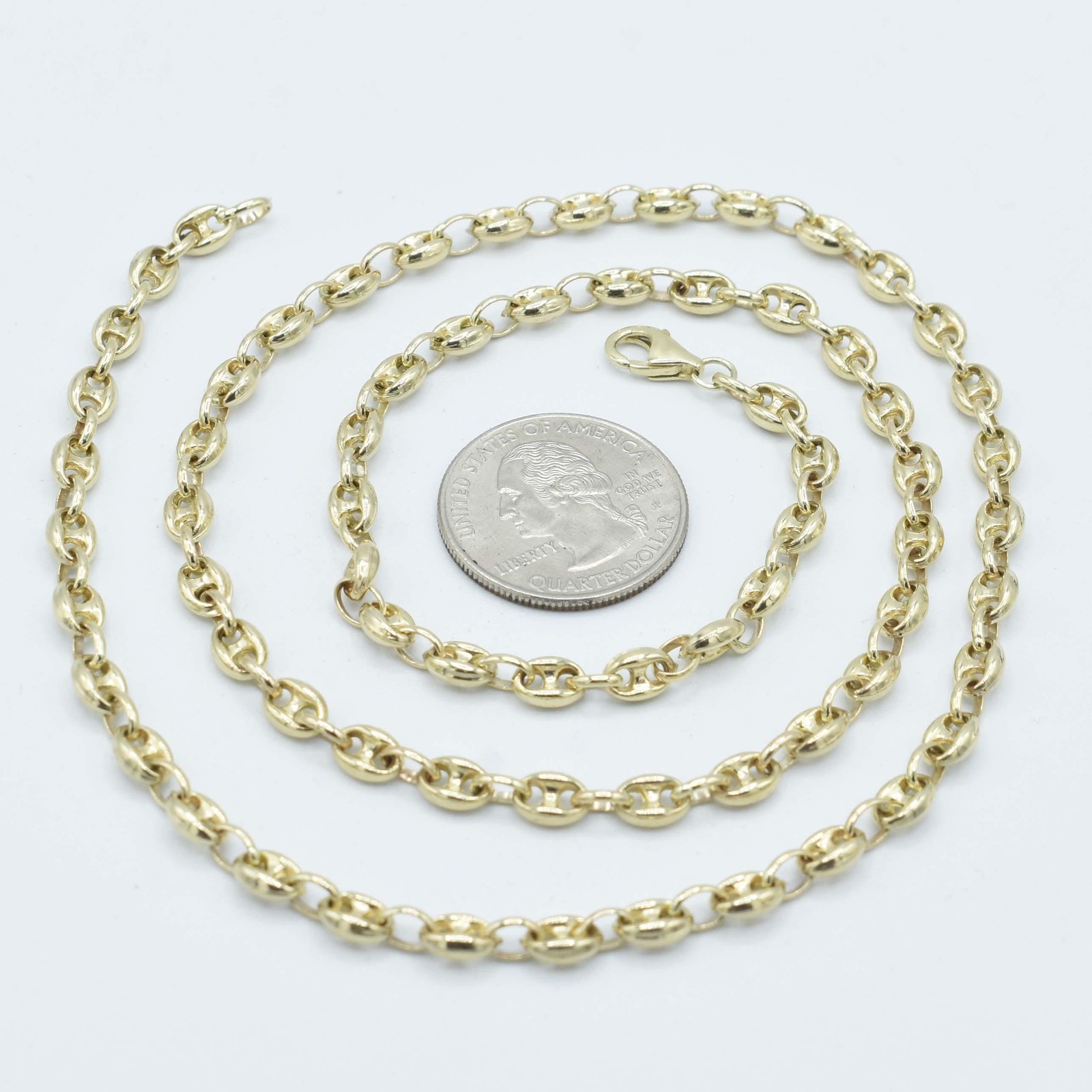 5mm Puffed Mariner Anchor Link Chain Necklace Real 14K Yellow Gold All Sizes