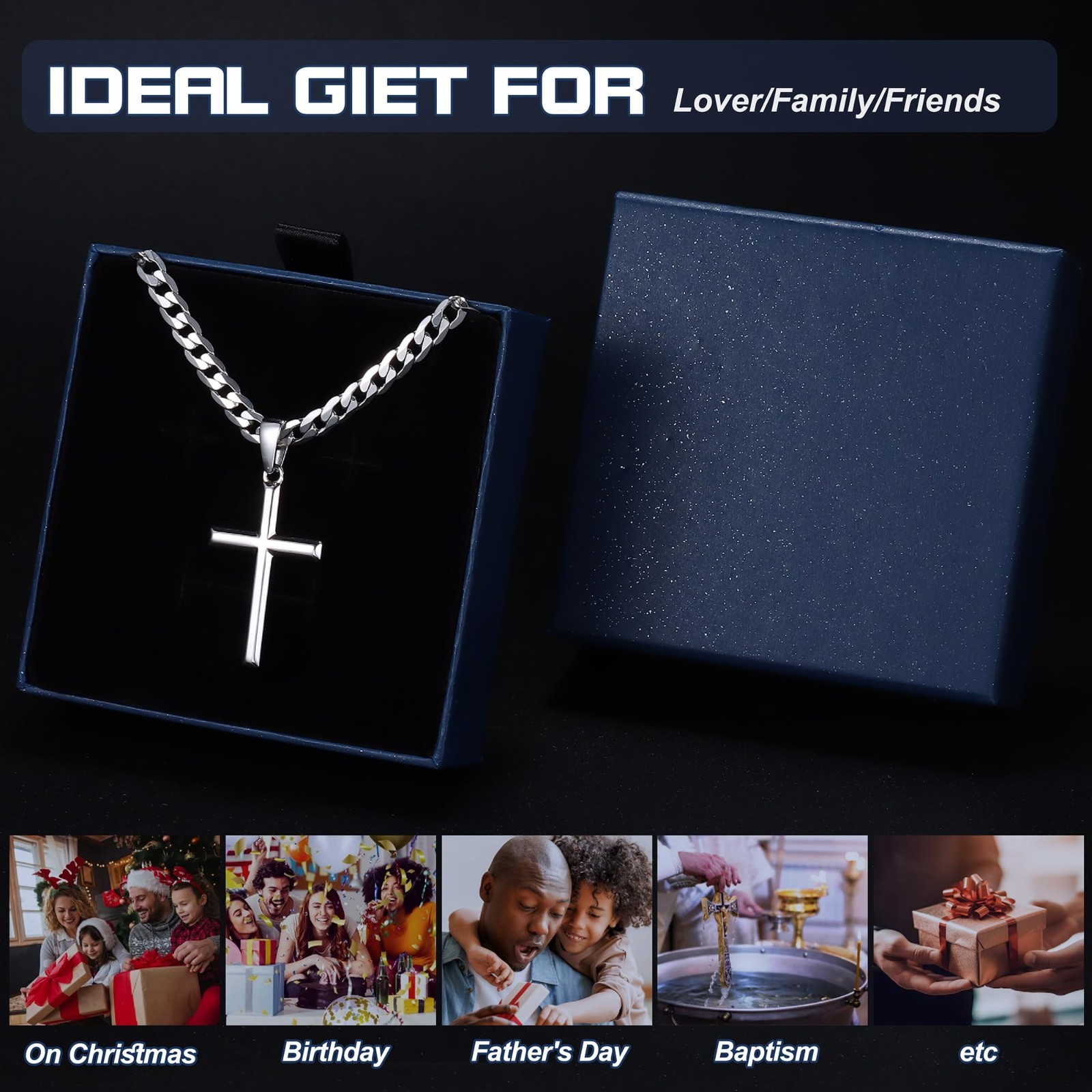 925 Sterling Silver Cross Necklace, Durable Cuban Link Chain, 16-30″ Christian J