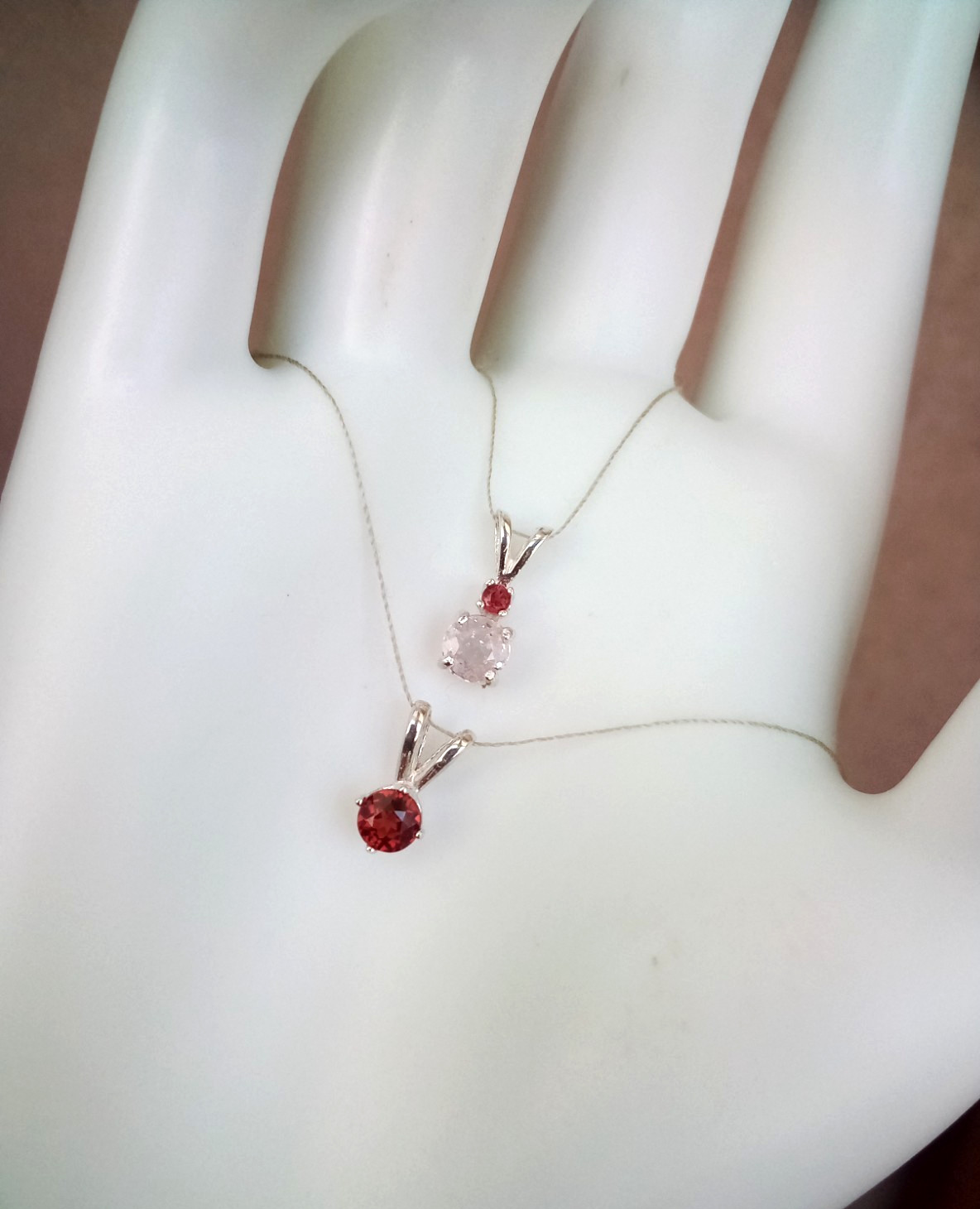 Two Pendant Set Natural Small Gemstones Very Light Pink Ceylon Sapphire Garnet