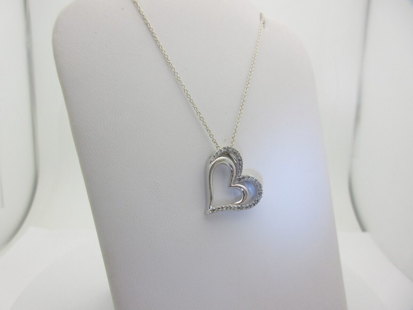 Natural Diamond Necklace Heart Women Double Sterling Silver Gift 19″ .32ct SN007
