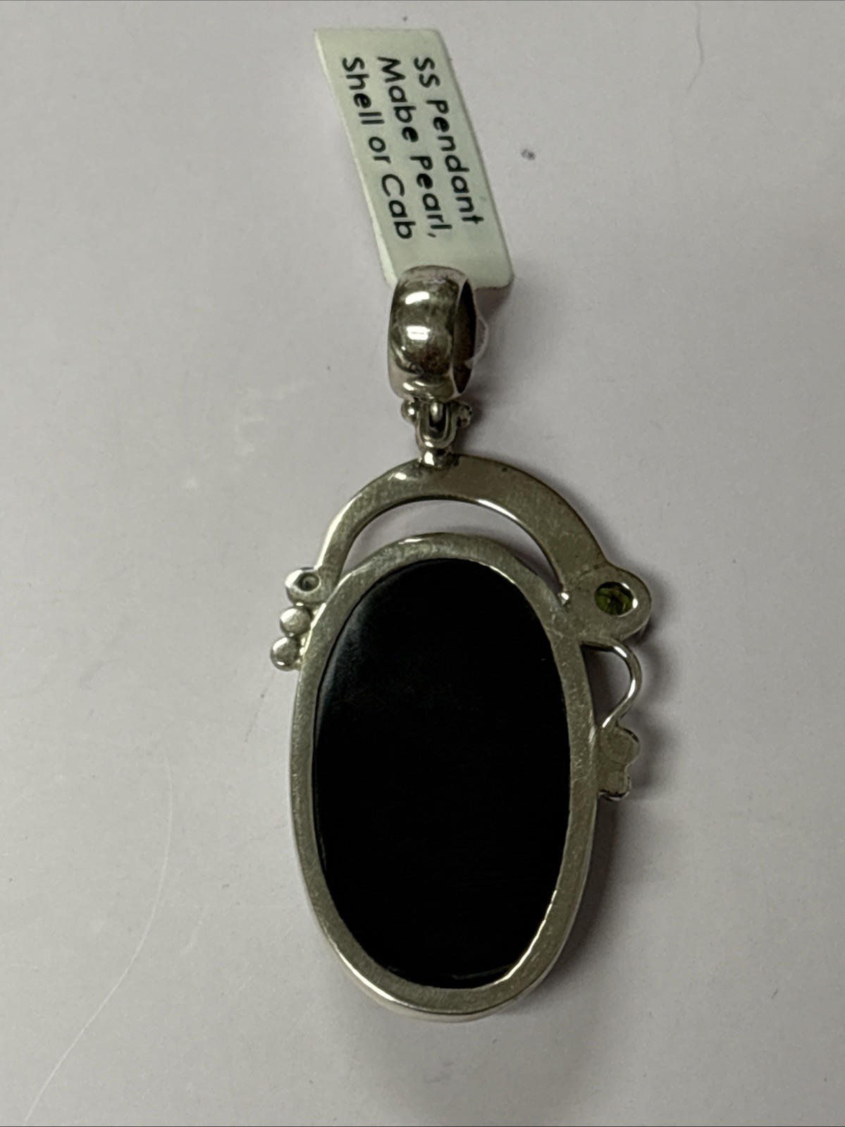 925 Sterling Silver Mabe Pearl & Peridot Pendant ~ 2.25” ~ 8.5 grams ~ READ DESC