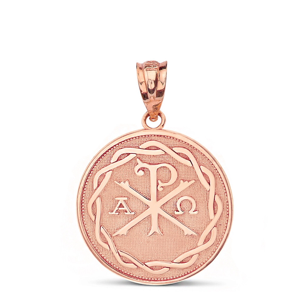 Gold Ancient Christian Chi Rho Px Symbol Disc Pendant(Yellow/Rose/White)