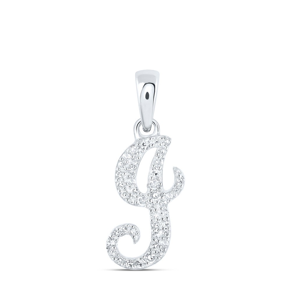 0.14 Ctw Natural Diamond Cursive Initial Letter I Pendant 10k White Gold