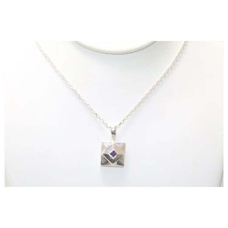 Sterling Silver Amethyst Square Necklace