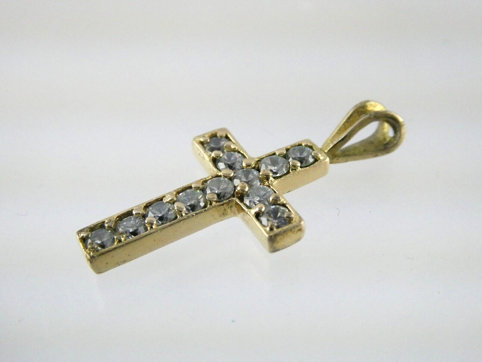 Ross Simons Gold Gilt Sterling Silver and White Crystal Cross Pendant 2.3 Grams