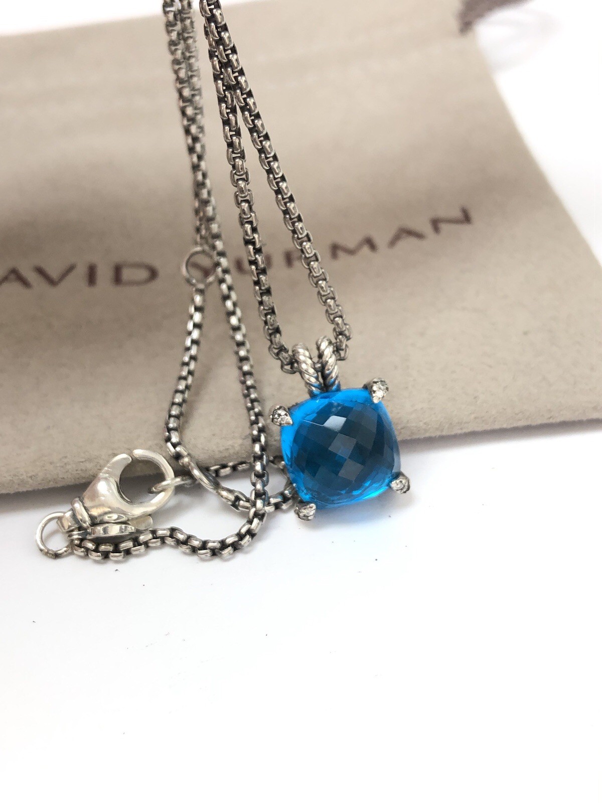 DAVID YURMAN 11mm Chatelaine Sterling Silver With Blue Topaz & Diamond Necklace