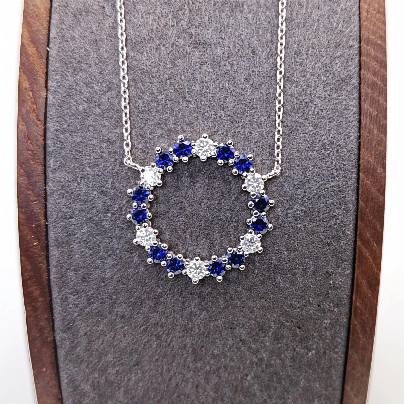 2.50ctw Dark-Blue Sapphire & White Moissanite Halo Pendant .925 Sterling Silver
