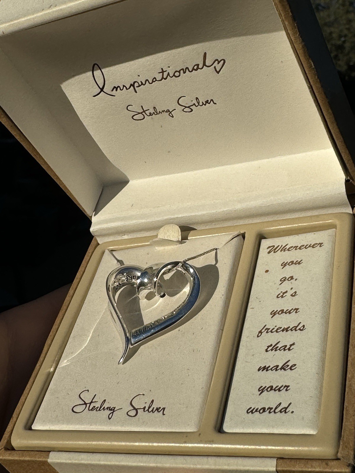 Sterling Heart Pendant/Necklace with Engraved Friendship Sentiment ~Original Box