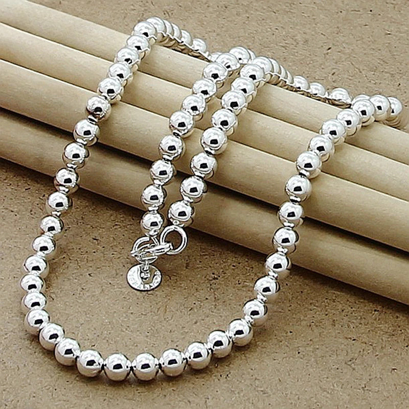 Jewelrytop 925 Sterling Silver 6Mm Smooth Beads Ball Chain Necklace for Women Tr