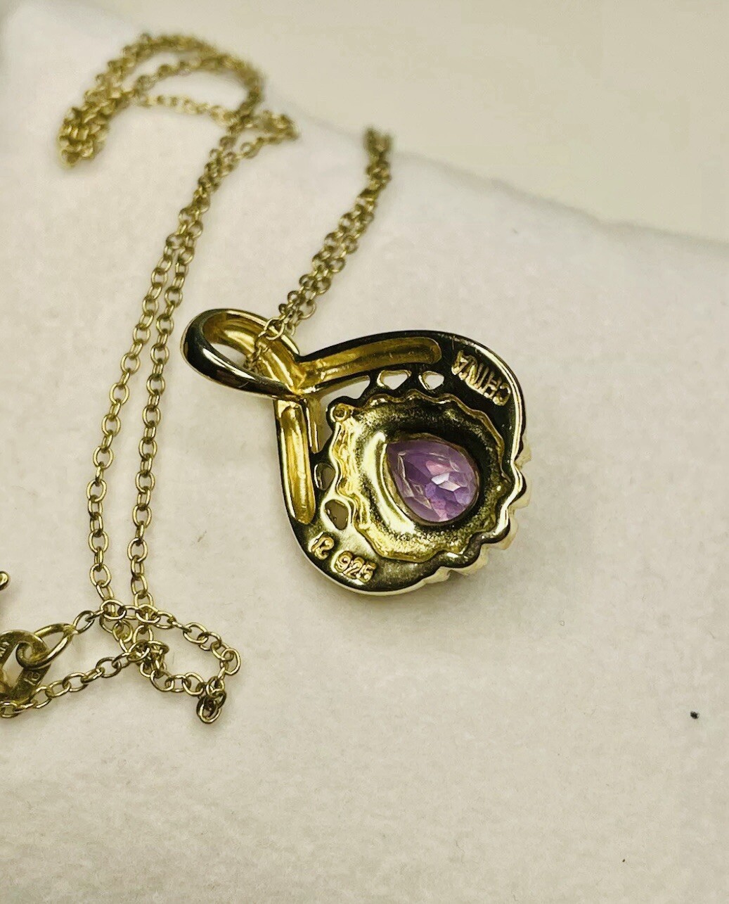 Amethyst & Diamond Pendant Necklace 0.75ct in Gold Plated 925 Sterling Silver